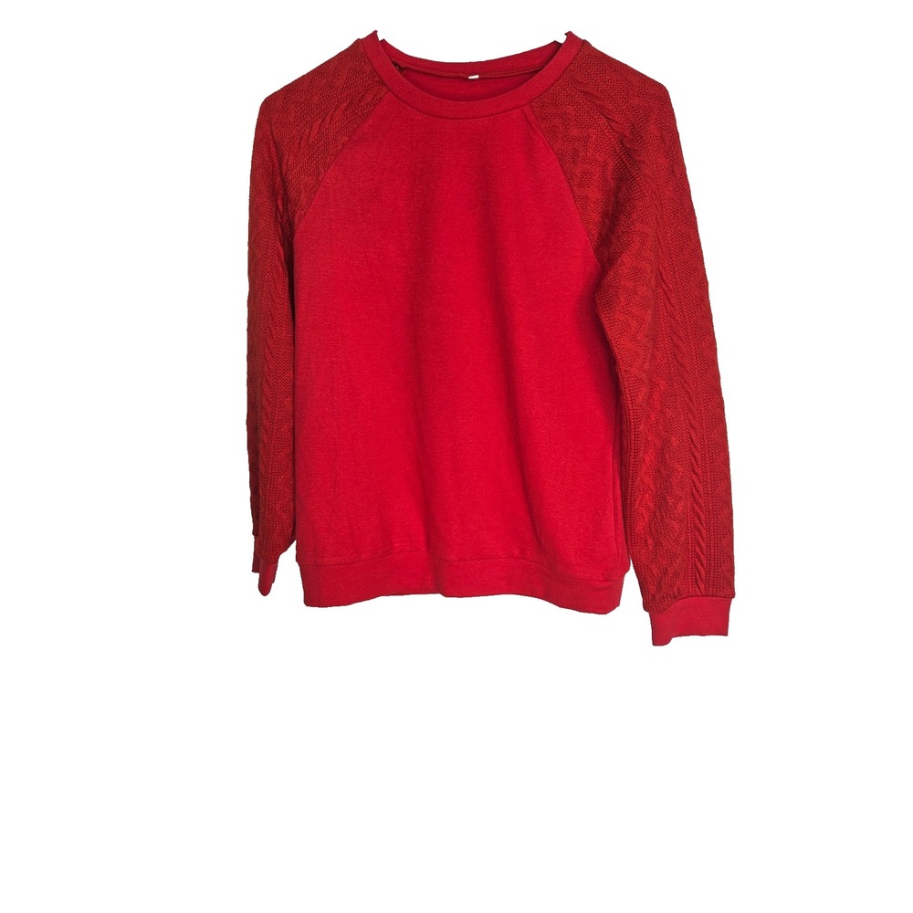 Kids‎ Red Textured Sleeve Sweatshirt Size 160 Crewneck Knit Pattern Casual